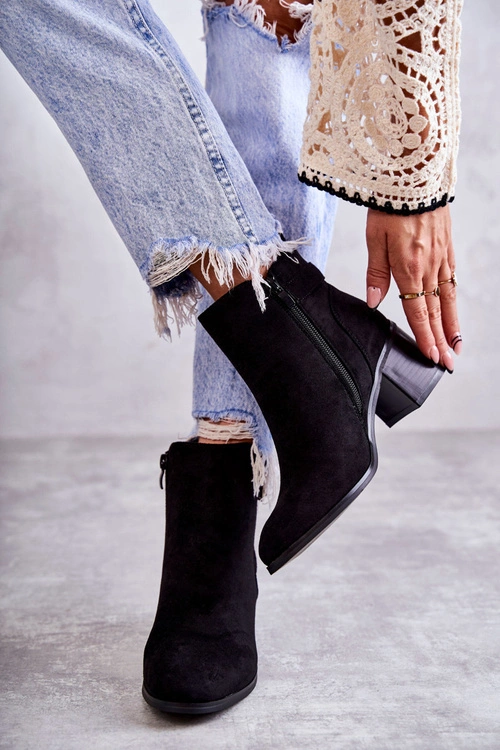 Zamszowe Botki Na Słupku Czarne Vannes