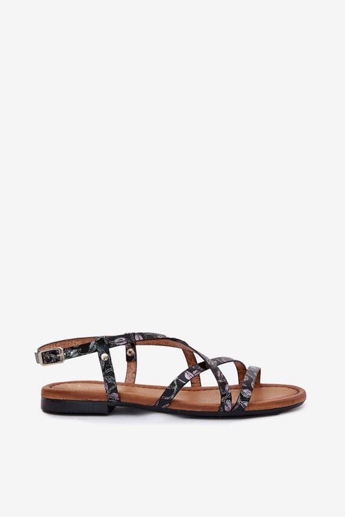 Płaskie Skórzane Sandały Damskie Maciejka 06635-05 Czarne