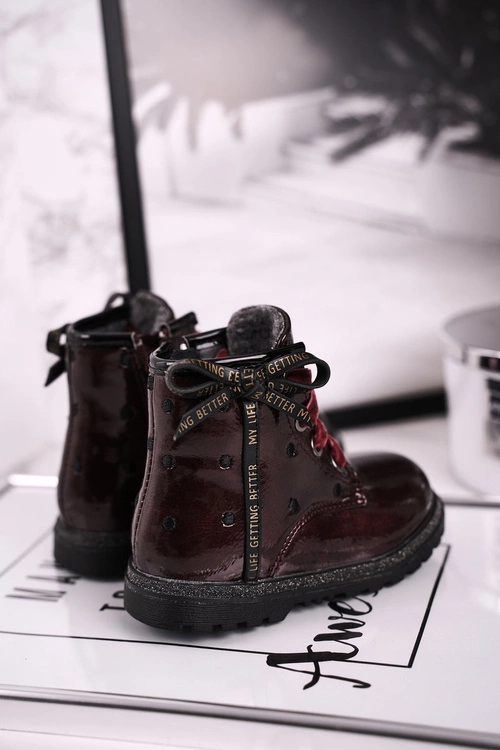 Dziecięce botki lakierowane ocieplane bordowe Essie