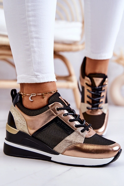 Sportowe Buty Sneakersy Czarno-Złote Sharon