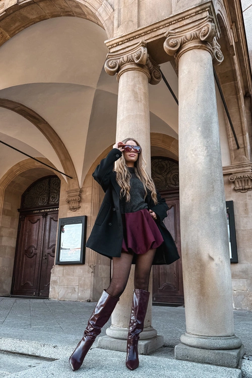 Kozaki Damskie Na Szpilce Z Paskiem Bordowe Lisanne