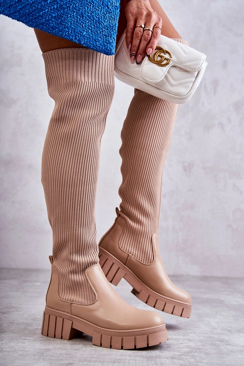 Wysokie Damskie Kozaki Za Kolano Beżowe Austin