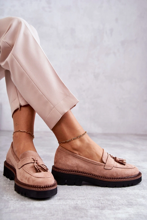 Damskie Zamszowe Półbuty Na Platformie Beżowe Unni