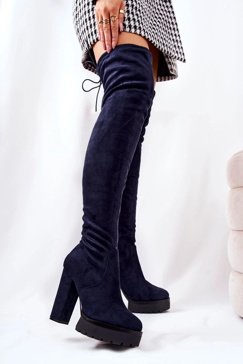 Zamszowe Kozaki Za Kolano Granatowe Fillis