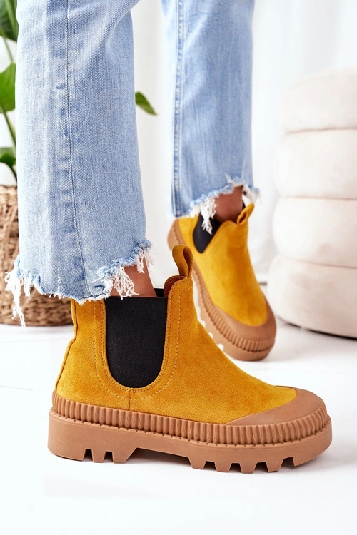 Zamszowe Workery Na Platformie Żółte Come With Me