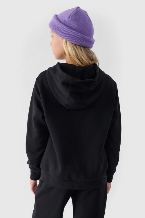 Dziewczęca Nierozpinana Bluza Z Kapturem Gładka Czarna 4F 4FJWMM00TSWSF1316-20S