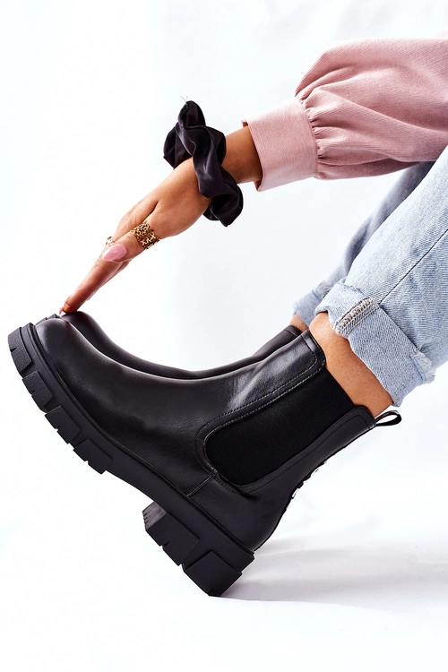 Damskie Ocieplane Botki Sztyblety Czarne Roulette