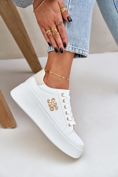 Sneakersy Damskie Na Platformie Biało-Beżowe Temittes