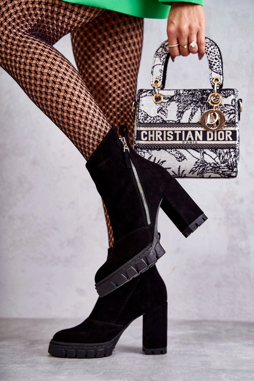 Modne Zamszowe Botki Na Obcasie Laura Messi 2509 Czarne