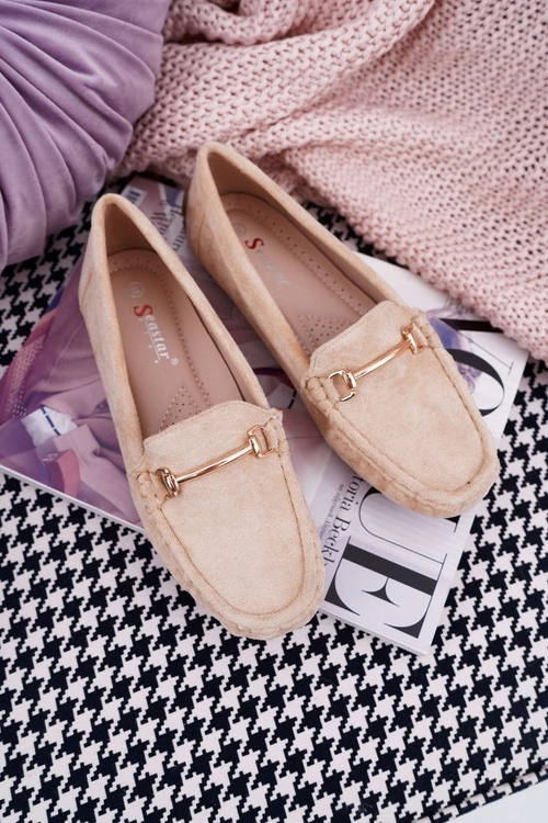 Mokasyny Damskie Beżowe Zamszowe Sonnero