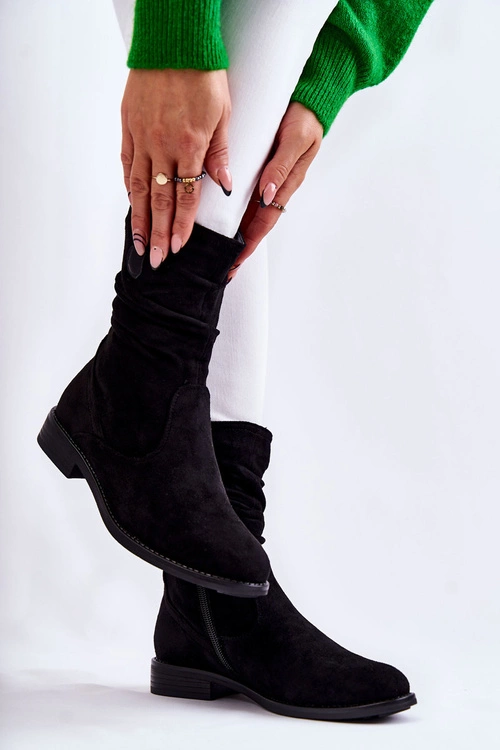 Damskie Marszczone Zamszowe Botki Czarne Joanne