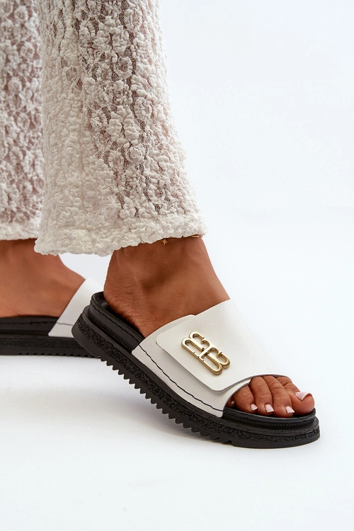 Zazoo 50101 Klapki Damskie Skórzane Na Platformie Białe