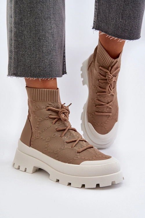 Damskie Skarpetkowe Wsuwane Botki Brązowe Solime