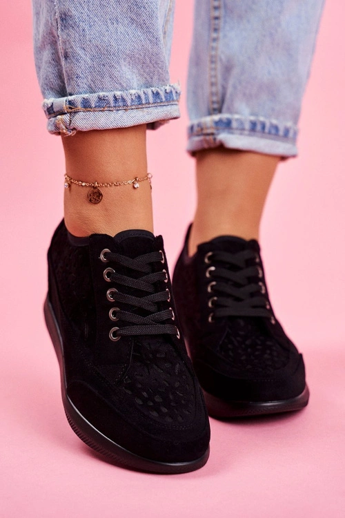 Sneakersy Damskie Sergio Leone Ażurowe Czarne PB122