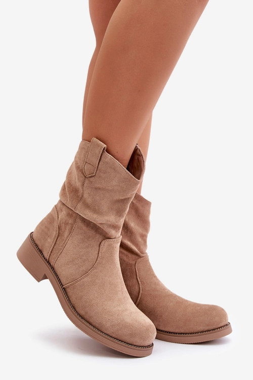 Ocieplane Botki Damskie Z Marszczeniem I Zdobieniem Beżowe Etteara