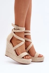 Sandały Na Koturnie Z Plecionką Beżowe Salthe