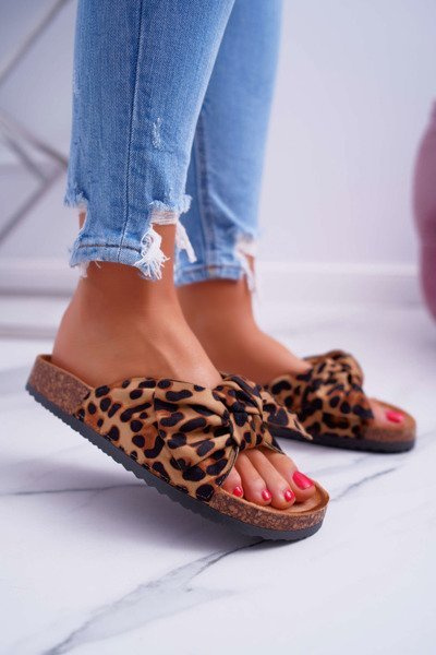 Damskie Klapki Na Korku Kokarda Leopard Randy
