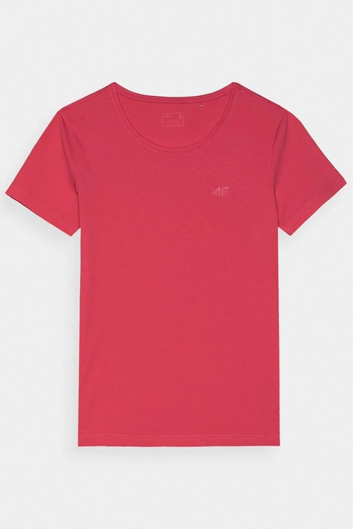 Damski Gładki T-Shirt Z Logo Różowy 4F 4FWMM00TTSHF1845-62S