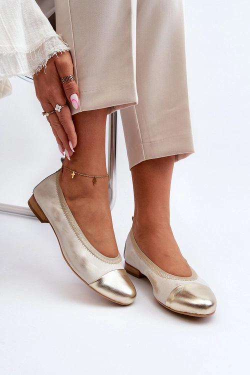 Zazoo 2890 Skórzane Baleriny Złote Przecierane