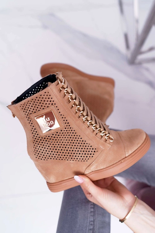 Damskie Sneakersy Lu Boo Ażurowe Zamszowe Camel Clamma