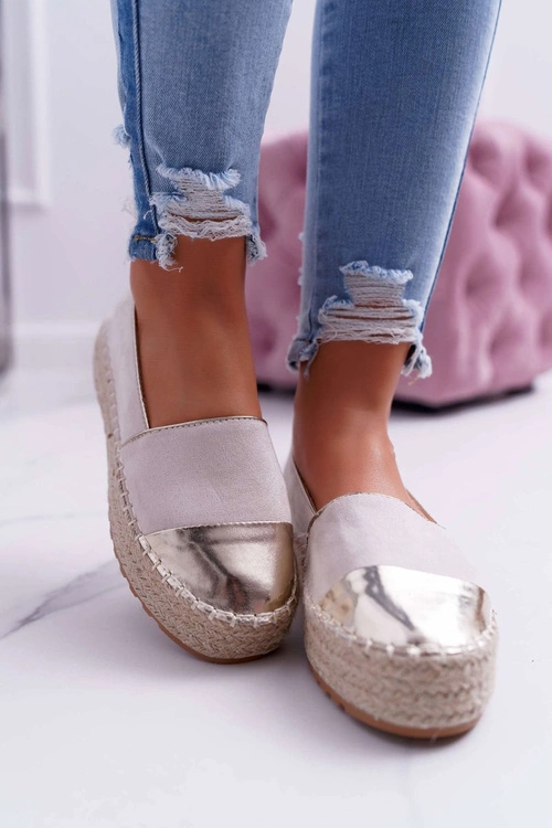 Espadryle Damskie Beżowe Platforma Ringer
