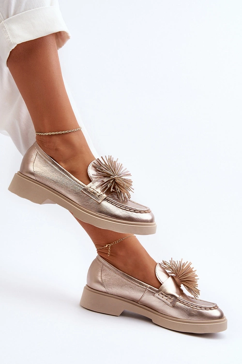 Skórzane Mokasyny Damskie CheBello 4383 Złote