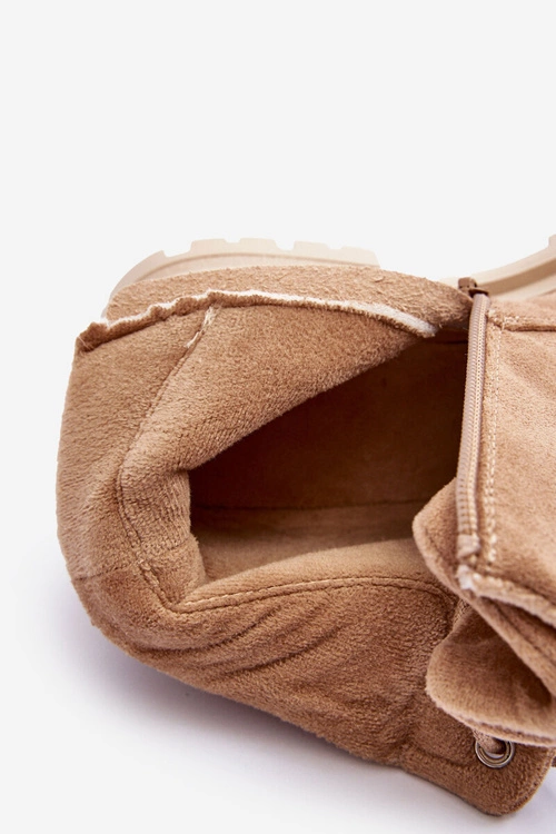 Zamszowe Trapery Botki Ocieplane Ciemnobeżowe Alden