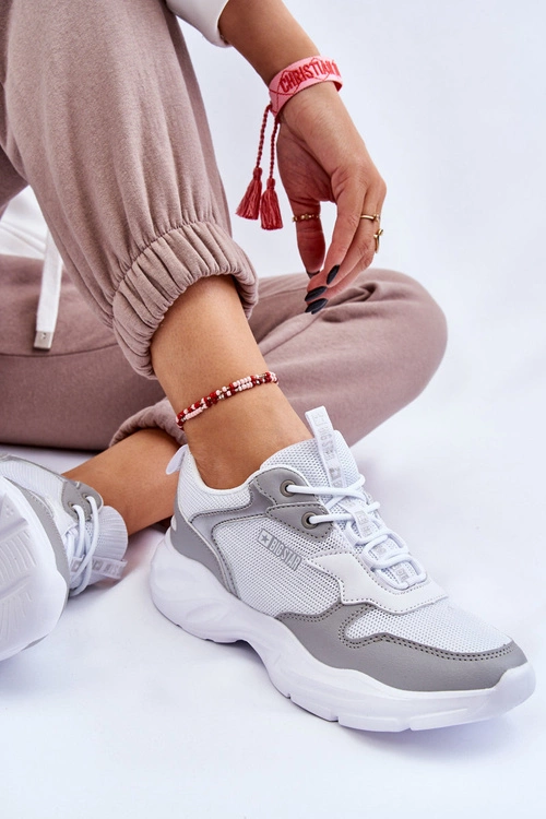 Damskie Lekkie Sportowe Buty Big Star LL274375 Biało-Szare