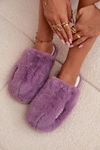 Futrzane Kapcie Damskie Fioletowe Belinna
