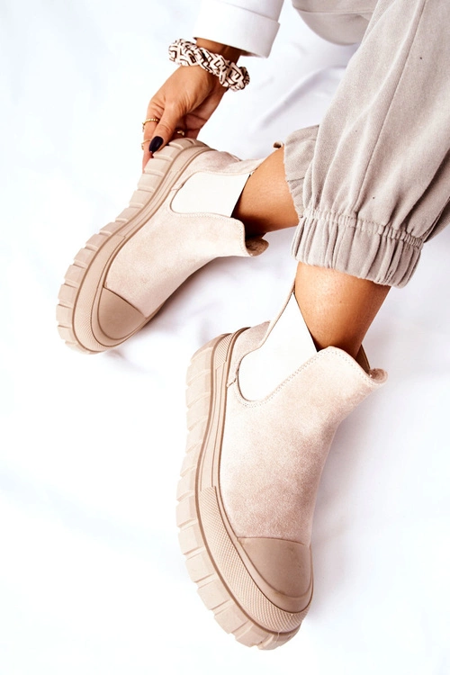 Zamszowe Botki Na Platformie Beżowe Jennily