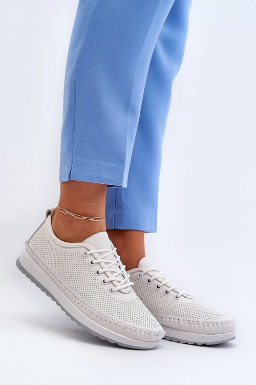 Skórzane Sportowe Buty Trampki Damskie Białe Lalnai