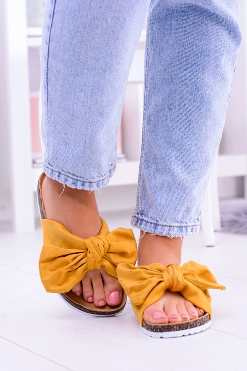 Vices Damskie Żółte Klapki Na Korku Kokarda Nina