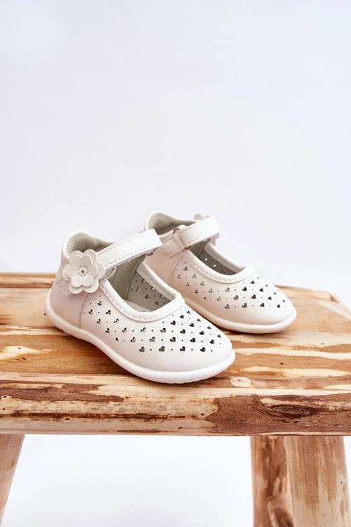 Dziecięce Wysokie Ażurowe Balerinki Na Rzepy Białe Jianna