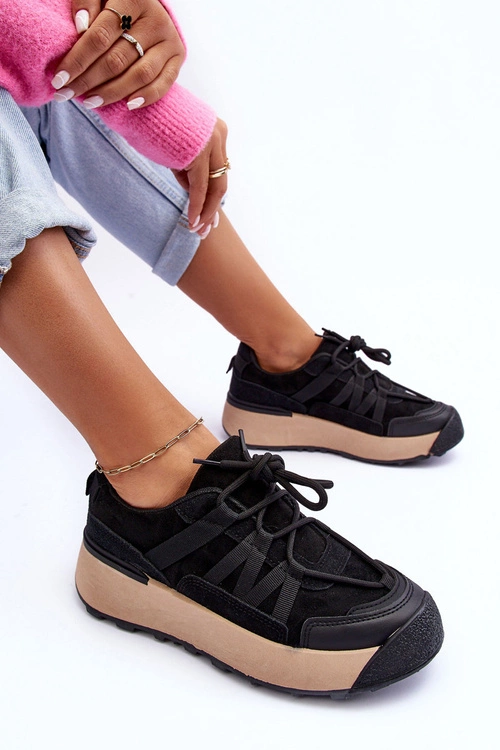 Damskie Zamszowe Buty Sportowe Na Platformie Czarne Rohan