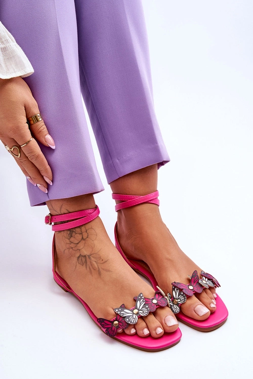 Damskie Sandały Z Ozdobnymi Motylami Fuksja Jeane