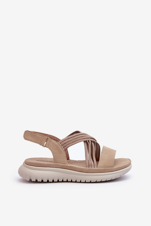 Lekkie Damskie Wygodne Sandały Na Rzep Beżowe Ceclea