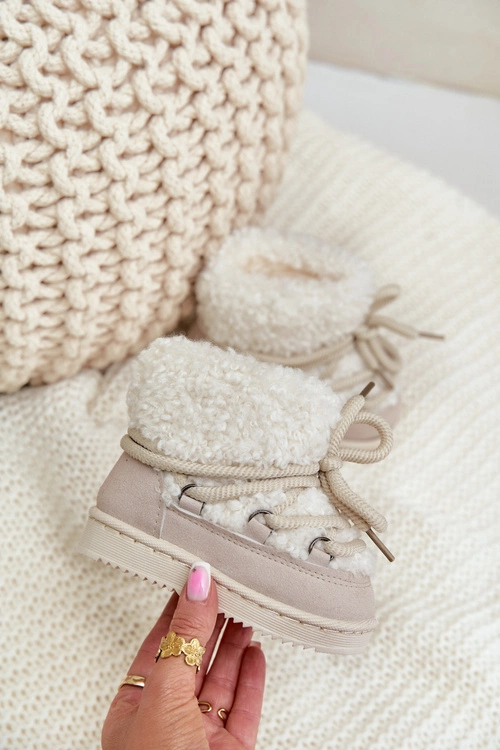 Ciepłe Botki Śniegowce Dziecięce Wiązane Beżowe Asija