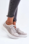 Ażurowe Sneakersy Damskie Na Platformie Skórzane Szare Peilaeno