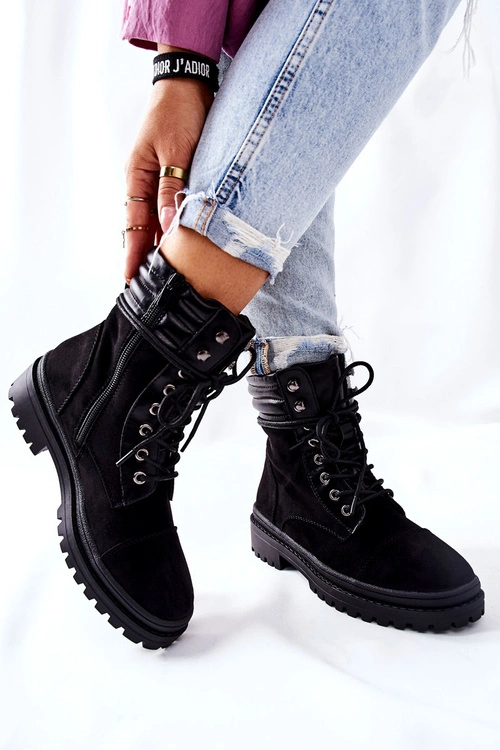 Botki Damskie Workery Zamszowe Czarne Deliopis