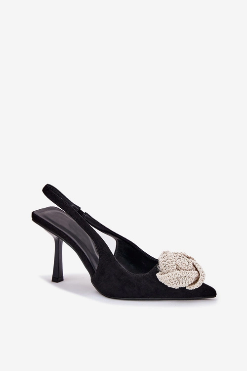 Szpilki Z Ozdobą Eko Zamszowe Czarne Anodera