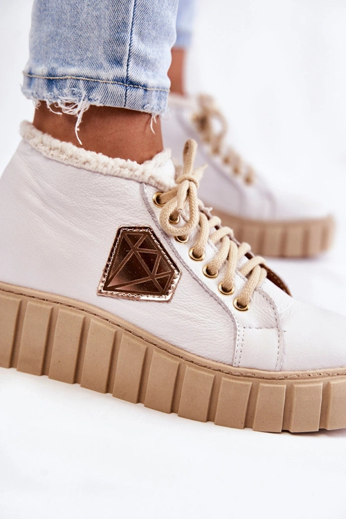 Skórzane Buty Sportowe Wiązane Białe Lewski Shoes 3252/N