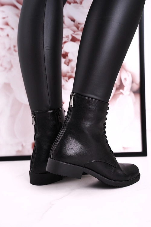 Klasyczne Damskie Ocieplane Botki Ozdobny Suwak Czarne Simple