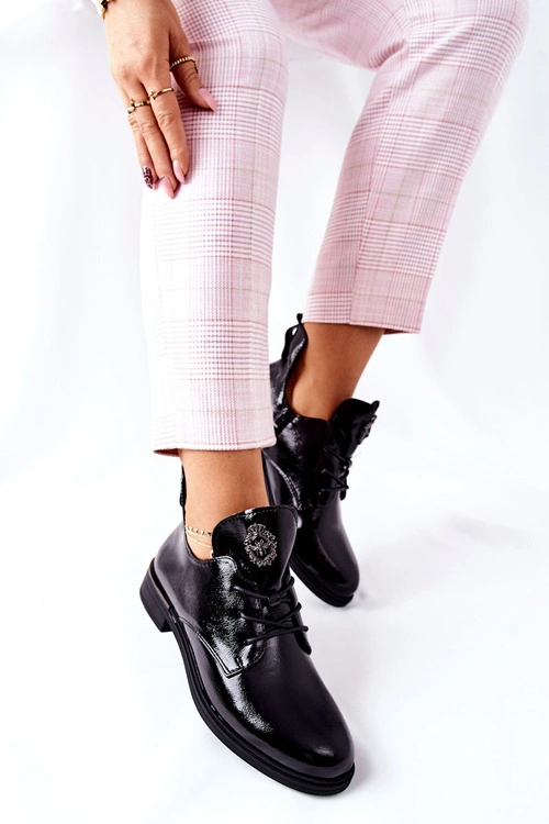 Lakierowane Półbuty Sergio Leone Ocieplane PB262 Czarne