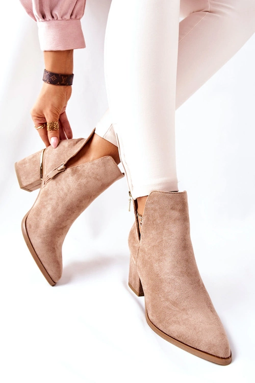 Damskie Zamszowe Botki Z Wycięciami Khaki Noel