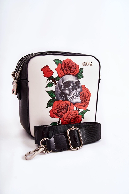 Skórzana Torebka Listonoszka W Print GOE ZNJ012 Czarno-Biała