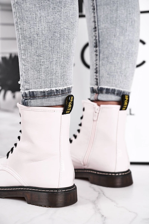 Botki Damskie Lakierowane Trapery Glany Białe Marita