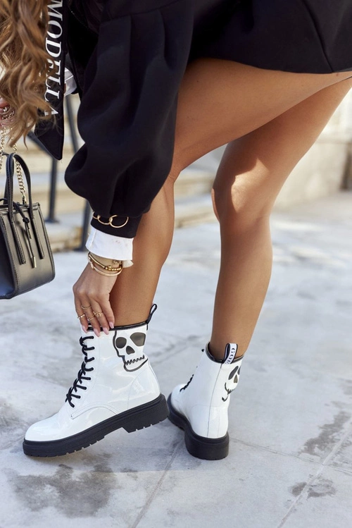 Damskie Botki Trapery z Czaszką GOE II2N4048 Białe