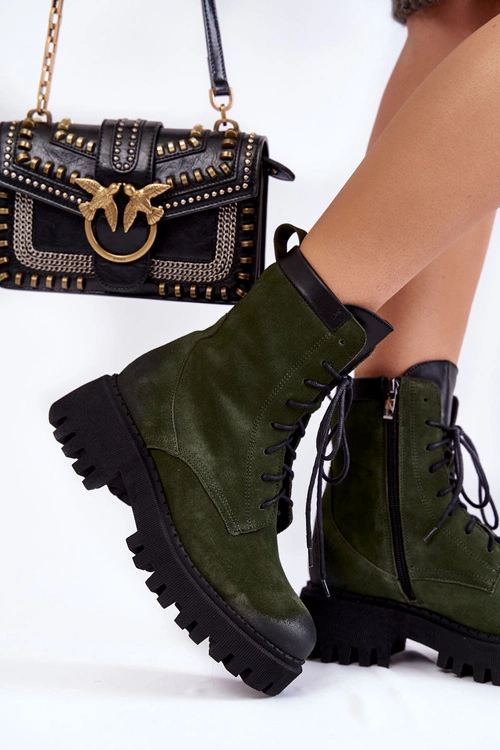 Klasyczne Zamszowe Ocieplane Botki Zielone Lemar Caima