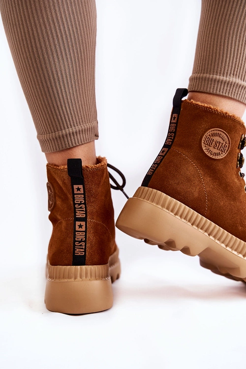 Zamszowe Ocieplane Botki Trapery Big Star KK274520 Brązowe