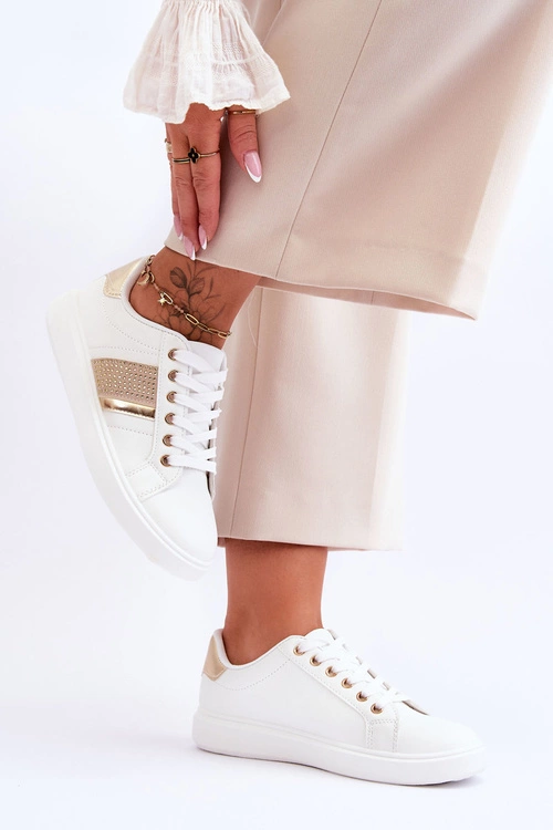 Damskie Sportowe Buty Z Dżetami Biało-Złote Axelle